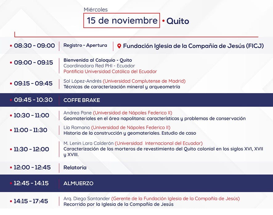 Programa Coloquio en Quito del 15 de noviembre